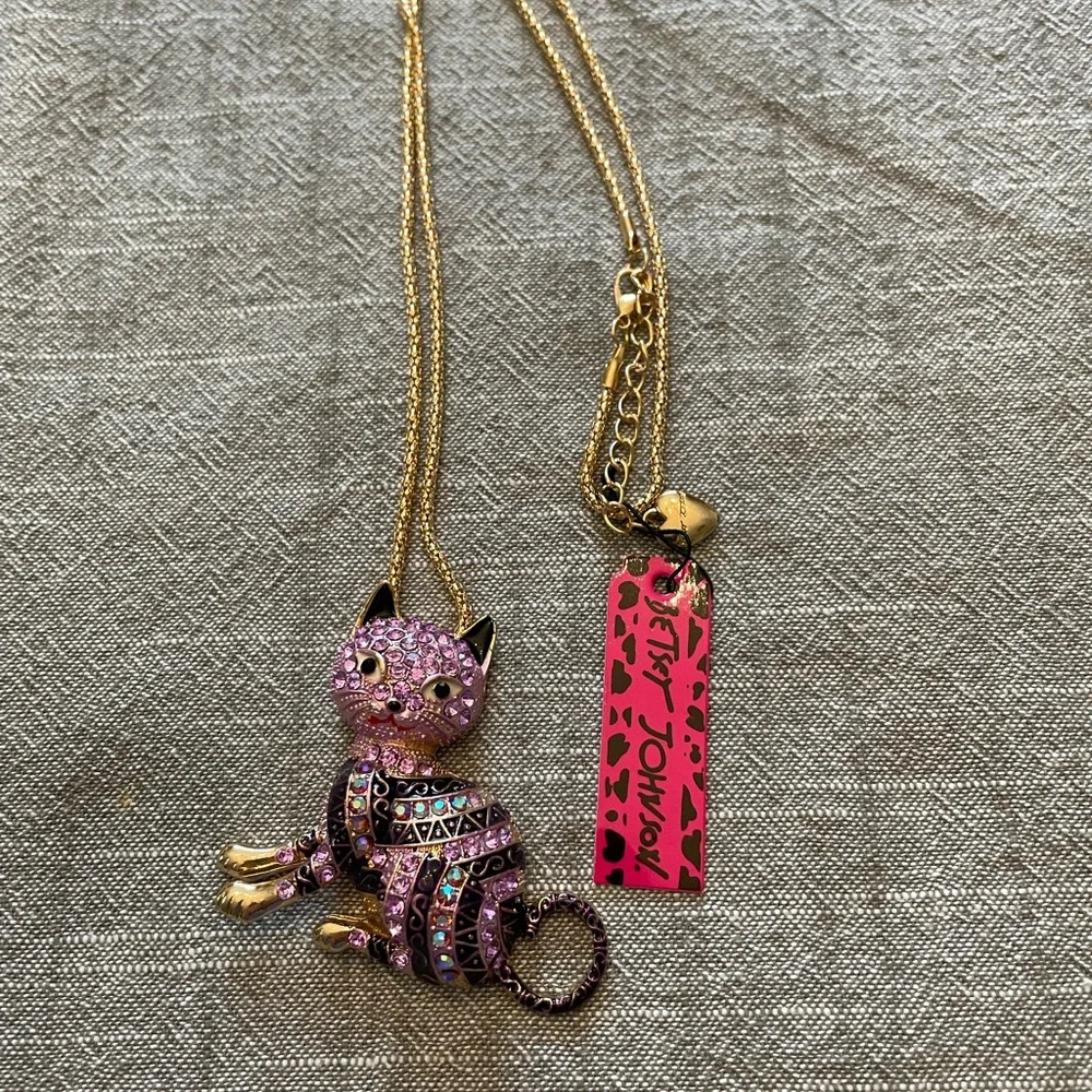 Betsey Johnson Pink Cat Pendant Necklace